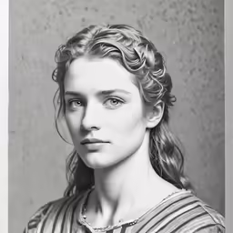 a black and white photo of a girl with braid