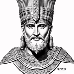 a drawing of the head and face of a man in an ancient costume