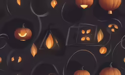 some pumpkins and candle holders are on the wall