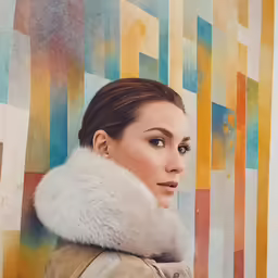 the woman is wearing a leather jacket and posing