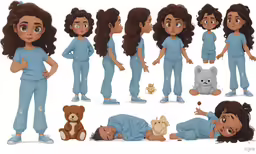 cartoon image of a girl with multiple poses