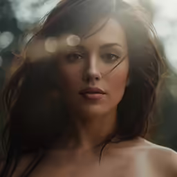 the woman has big breast and no bra