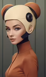an illustrated photo of a female robot with ears