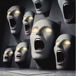the surreal and dark illustrations of faces made with plaster