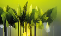 a group of palm trees surrounded by lights