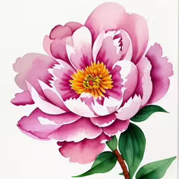 painting of a pink flower on white background,painting a large flower with watercolors on paper