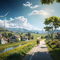 two people riding horses down a road in the country