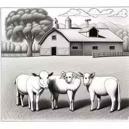 an image of four sheep on a farm