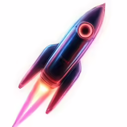 a blue and black rocket ship with lights on it