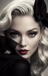 a woman with big black bow on her head