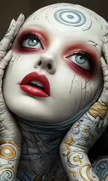 a close up of a person with her head turned