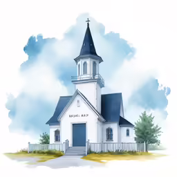a large white church with a black and white steeple