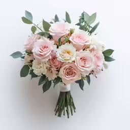 a bouquet of roses with greenery on the top