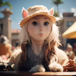 the doll is wearing a hat with ears