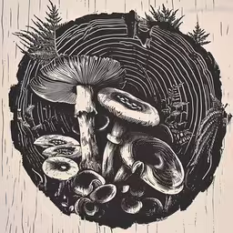 the mushroom - like creature is depicted in this drawing,an illustration shows mushrooms in the center of a round