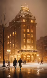two people walking down the street in the snow with umbrellas