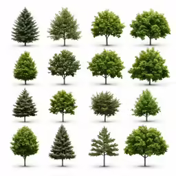 six trees are in the same shape with different leaves and branches