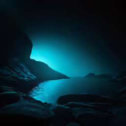 a large body of water surrounded by some rocks