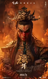 the chinese warrior is dressed up in fire and has an elaborate crown