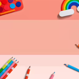 a group of crayons and markers next to some pink and orange paper