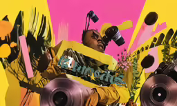 there is a man that is holding an object