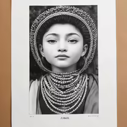 an old photo of a woman in an elaborate necklace