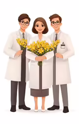 a man and a woman with yellow flowers in their hands