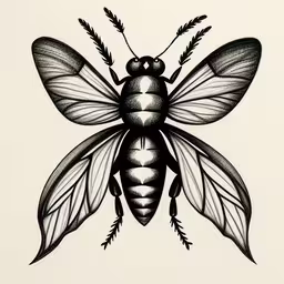 a picture of an insect drawn on paper,the bee is drawing its wings together on a white background