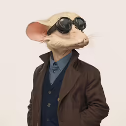 the rat is dressed in a suit and glasses