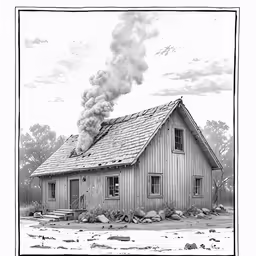 an illustration of smoke is billowing out of a house