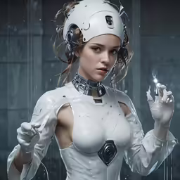 there is a woman dressed in white, holding a cigarette