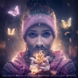 the girl has butterflies in her hands