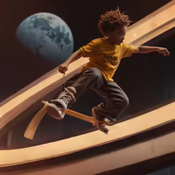 a young child is performing on his skateboard