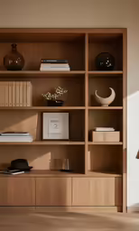 an image of shelves with books and objects on them