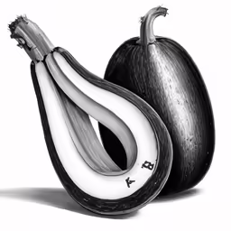 two fruits, one white and one black, in pencil
