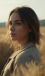 a girl standing in tall grass staring away from the camera