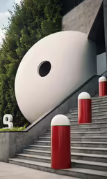 a white and red object next to some concrete steps