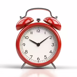an alarm clock that is red with numbers on the side