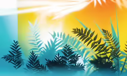 abstract photograph of sun through trees and plants in sunlight