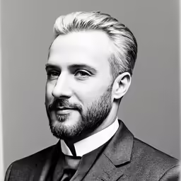 black and white photo of a man in a suit