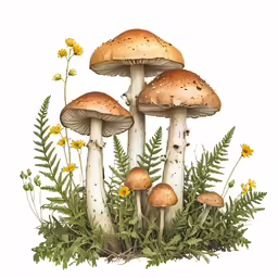 a watercolor drawing of some very pretty mushroom