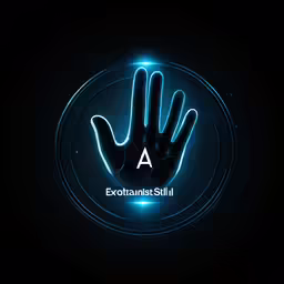 an illuminated neon blue hand is next to the word exotrimnish skill ii