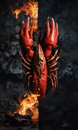 a fire crab in front of a fire - looking body