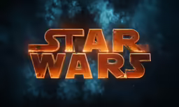 the star wars title in gold letters