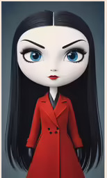 the girl is wearing red and black with long hair