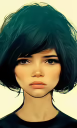 there is a woman with a green hair style