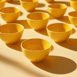 small yellow bowls sitting on a white surface