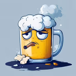 a cartoon glass with a cold beer on top