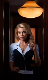 an image of a woman standing in the middle of a hallway