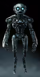 a robot is looking at the camera and has a large, pointed head